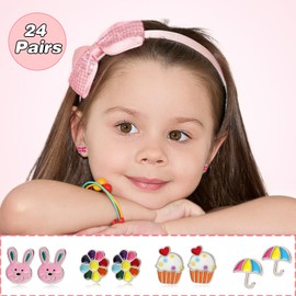 24 Pairs Hypoallergenic Stud Earrings Set for Girls Cute Stainless Steel Earrings Fun Todder kids Stud Earrings Butterfly Flower Rainbow Earring for Little Girls