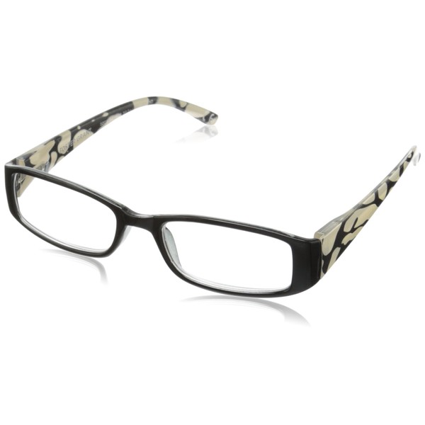 Foster Grant Women's Tatum Square Reading Glasses, Black/Transparent, 59 mm, 1.25