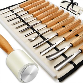 Wood Carving Kit, 12 PCS Wood Carving Set - Wood Carving Tools with Canvas Case,Sharp Cr-V 60 Steel Blades, Wood Chisel Sets for Beginners and Professionals