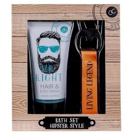 Accentra Hipster Style Care Gift Set for Men Including Shower Gel and Shampoo (2 in 1) and a Keyring with Bottle Opener / All Attractively Packed in a Gift Box