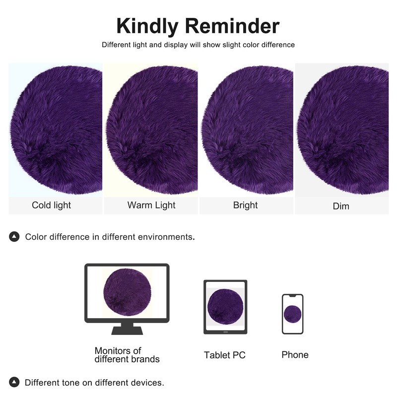 sourcing map Faux Fur Sheepskin Area Rug, Round Fluffy Indoor