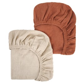 Peepeemax Musselin-Baumwolle Spannbettlaken 80x40cm, Kinderwagen Spannbettlaken Stubenwagen Matratzenbezug für Moseskorb, Babybett und Beistellbett für Jungen und Mädchen, 2er Pack, Braun