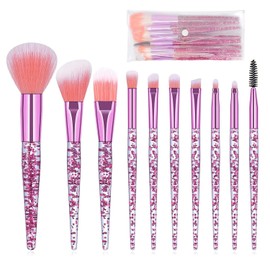 Brochas de maquillaje sintéticas de alta calidad para base, correctores, sombras de ojos, juego de brochas de maquillaje para difuminar la cara, juego de brochas de sombra de ojos con estuche de transporte transparente (rosa)