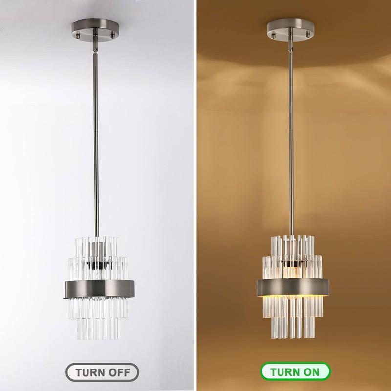 IkirourI Pendant Light Fixtures, 7inch Modern Glass Pendant Lighting, Brushed