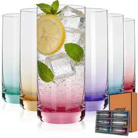 GLAZVIA Colored Highball Glasses Set of 6,13oz Drinking Glass Cups for Mixed Drink Cocktail, Beer, Mojito, Water and Juice,Thick Tall Crystal Glassware for Kitchen, Restaurant, Home Bar and Parties
