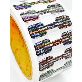 1000 Silver Hologram with Black Background Stickers, Dogbone Tamper Evident Labels (1.75 Inch X 0.5 Inch)