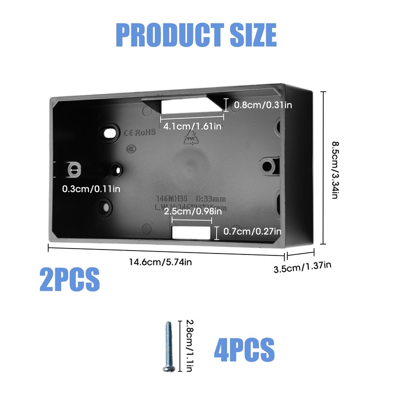 2 Gang Surface Mount Back Box Pattress White 2Pcs, White