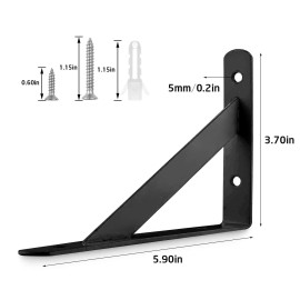 Eau Heavy Duty Shelf Brackets 6 Pack 4x6 Inch Black Corner Brace 90 Degree Floating