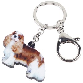 NEWEI Acrylic Elegant Cavalier King Charles Dog Key Ring Animal Keyring for Women Girls Ladies Purse Car Charms, brown