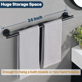 Sayayo 24 Inch Towel Bar Black Hand Towel Holder for Bathroom Kitchen, Towel Rack Wall Mount SUS304 Stainless Steel, CGKN2301FT-600-B