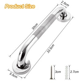 JMIATRY 2 Pack Grab Rails for Bathroom, 12 Inch Anti Slip Shower Handles for Seniors Disabled Elderly, Chrome Stainless Steel Safety Shower Handle Support Rail, Toilet Grab Handle