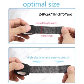 SIKKU Tattoo Tape, 24 Pack Adhesive Bandage Wrap, Sports Wrap, Grip Tape for Tattoo Machine, Self-adhering Athletic Tape, Cohesive Bandage Wrap for Injuries, Treatments & Recovery (1 Inch*5 Yards)