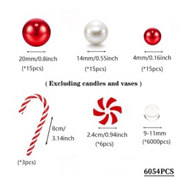Viilich Pack of 6054 Christmas Vase Fillers, Christmas Vase Fillers, Floating Beads for Vases, Floating Beads, Candy Cane, Water Gel Beads (Red and White)