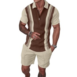 JVIIRTV Men's short sets outfits 2 piece Fashion Summer Clothing Men 1/4 Zip Golf Polo Shirt men's Casual Sportswear With Loungewear