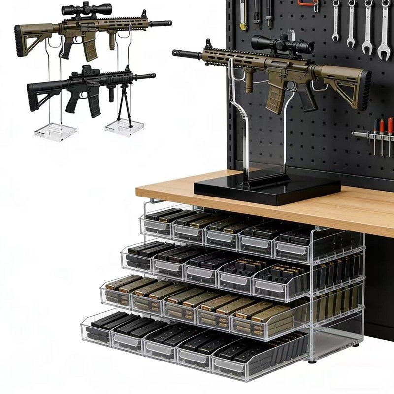 JUTSTJUKO Gun Display Stands,Acrylic Rifle Stand,Gun Stands for Rifles, Clear+Black