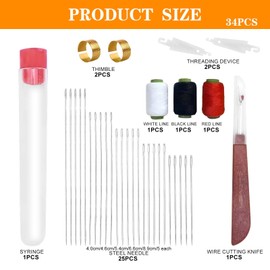 Xanthelle Sewing Needles Set with Seam Ripper, 25 Steel Needles, 2 Thimbles, 2 Threaders, Thread in Black, White, Red - Compact Sewing Kit for Home and Travel