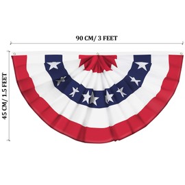 USA Pleated Fan Flag American US Bunting Flag Patriotic Half Fan Banner Flag with Canvas Header and Brass Grommets for 4th of July Memorial Day Indoor Outdoor Decoration (30, 1.5x3 Feet)