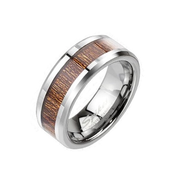 Tapsi´s Coolbodyart® Unisex Tungsten Ring Silver with Wood Carbon Inlay