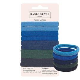 Basic Sense Regular Hair Ties - Premium Cotton Mixed, Seamless Elastics, Soft & Strong Hold, Metal-Free for Daily Comfort, Regular Blue
