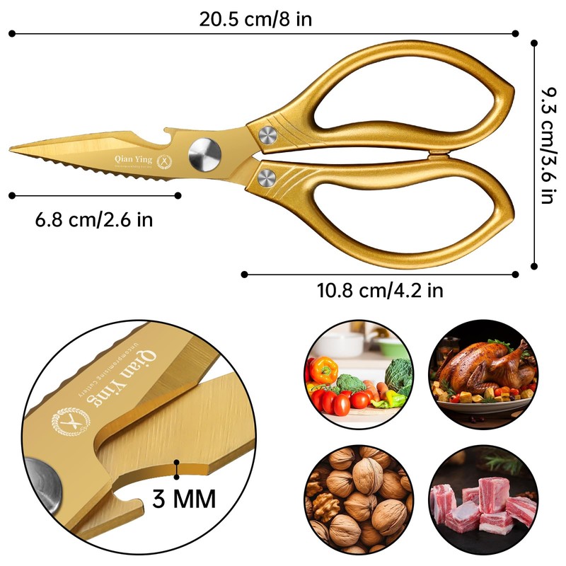 Kitchen Scissors Household Sharp Scissors Gold: Titanium Coating Household Scissors