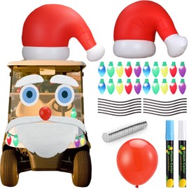 Yookeer Christmas Golf Cart Decoration Kit Large Inflatable Santa Hat for Car Christmas Golf Cart Accessories Reflective Bulb Light Shaped Magnets Car Covers for Holiday Decorations(White)