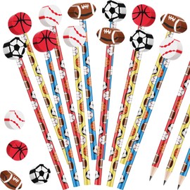 Sports Pencils and Sports Erasers Sports Party Supplies Sports Pencils for Kids Basketball Soccer Football Baseball Erasers Fun Erasers for Sports Themed Birthday Party Supplies (12 Set)