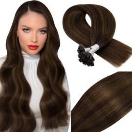 Vivien Bonding Extensions, Real Hair, Balayage Extensions, Real Hair, Bonding, Brown Extensions, 35 cm, 50 g/50 Strands, Balayage, Darkest Brown to Light Brown and Brown, #2/8/2