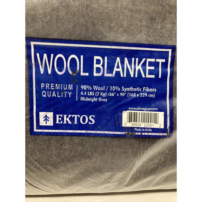 EKTOS WOOL BLANKET 90% WOOL 66”X 90” MIDNIGHT GREY SURVIVAL