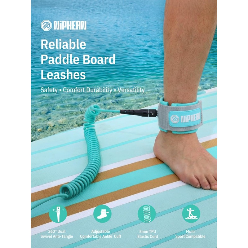 niphean Surfboard Leash 3–10ft, Coiled Paddle Board Leash SUP Ankle
