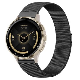 Metal Bands for Garmin Venu 3S/Venu 2S/Vivoactive 4S/Vivomove 3S/Forerunner 255S/Forerunner 265S, Stainless Steel Metal Replacement Bracelet Strap for Garmin Smartwatch (Black)