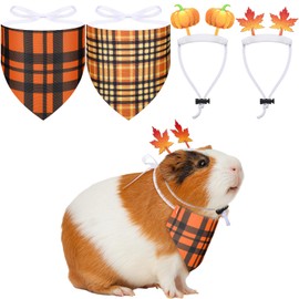 Jamntower 2 Sets Fall Guinea Pig Costumes Autumn Guinea Pig Headband and Bandana for Animal Costume Photo Prop Fall Harvest Pet Decoration Accessory