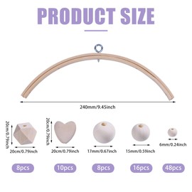 beinkmake Nursery Wooden Frame Handmade Mobile DIY Kit Natural Wood Frame Ornaments Crib Mobile Wind Bed Bell Ceiling Wind Chime Hanging Ornaments, Cordate