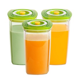 SNUGTOPIA 26 OZ Vacuum Sealer Juicing Cups Clear Reusable Drinking Bottles with Leak Proof Lids - for Juice, Boba, Smoothie, Vanilla Extract, Set of 3
