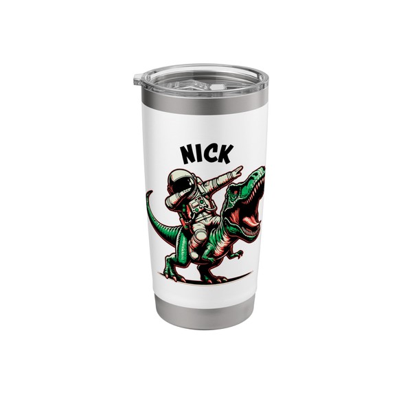 Nick Dabbing Astronaut on a Dinosaur Cartoon Stainless Steel Insulated