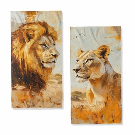 Lion Bath Hand Towels Absorbent Lioness Animals Colorful Pil Painting Art Decorative Hand Towels for Bathroom Kitchen Home Spa Hotel Yoga,Bathroom Decor Accessories Gifts for Women Man 14.4"x28.3"