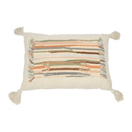 Creative Co-Op Woven Cotton Slub Lumbar Applique, Fringe and Tassels Pillow, 24" L x 16" W x 2" H, Multicolor