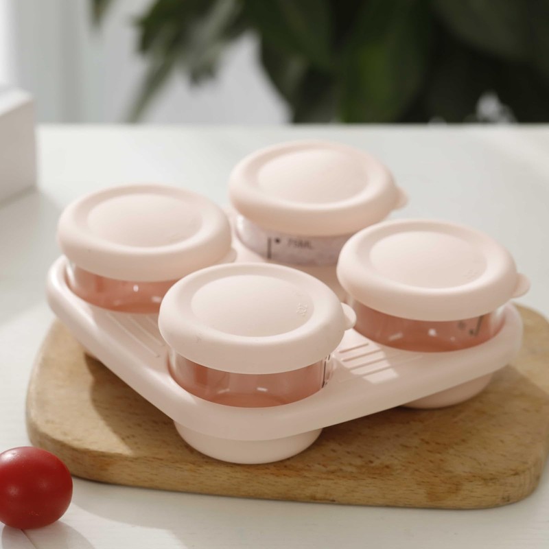 Kalar Baby Food Preservator Containers 4 Pcs Glassware... (Pink)