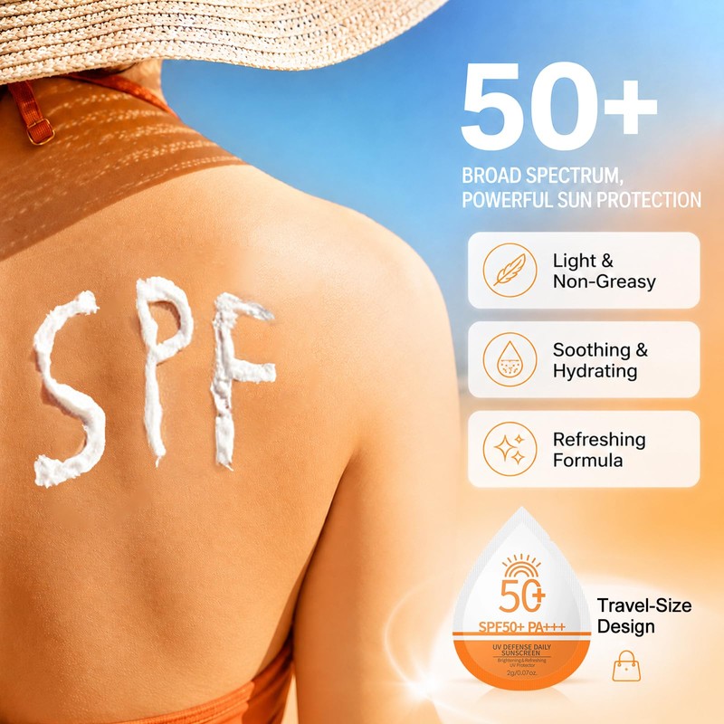 50 Pack Travel Size Sunscreen, SPF 50+ Mini Sunscreen Bulk