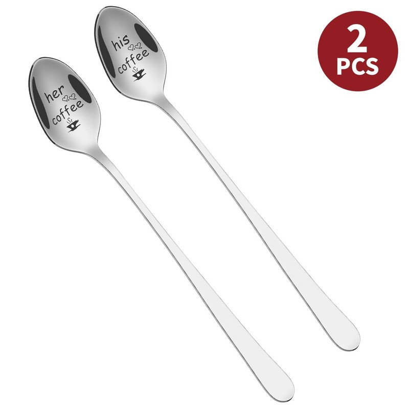Vinsani 2 Pieces Coffee Engraved Spoons His & Hers Couple