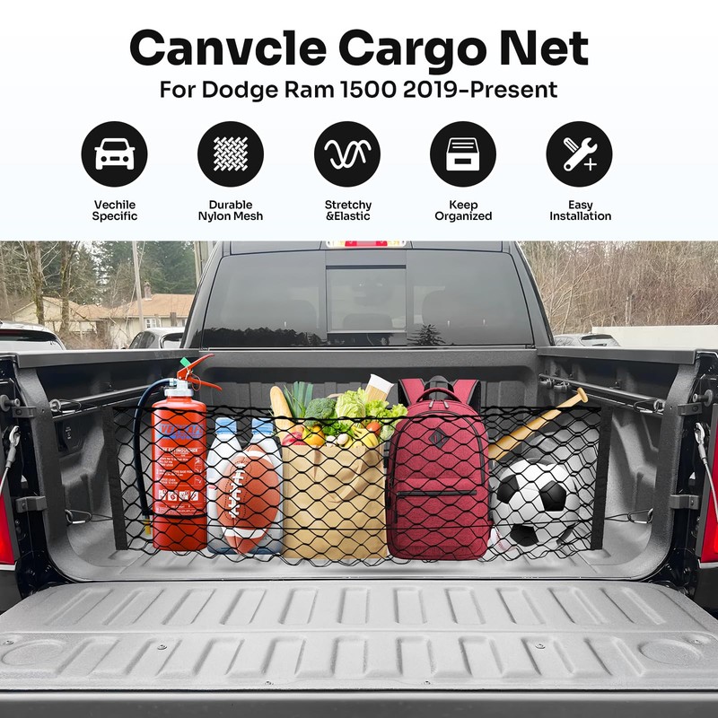 Canvcle Truck Bed Cargo Net for 2019-2025 2026 Dodge Ram