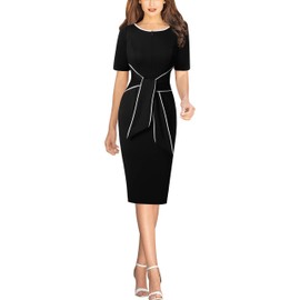 VFSHOW Womens Black Front Zipper Tie Waist Bow Belted Slim Wear to Work Business Office Bodycon Pencil Dress 10317 BLK S