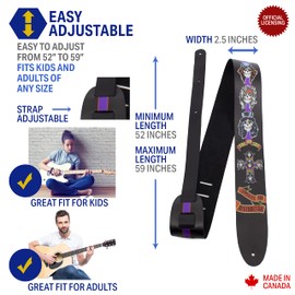 Perri's Leathers Ltd. - Correa de guitarra - Directo a piel - Licencia oficial GUNS N ROSES- Ajustable - Para guitarras acústicas/bajas/eléctricas - Fabricado en Canadá (DTL25GR-11008)