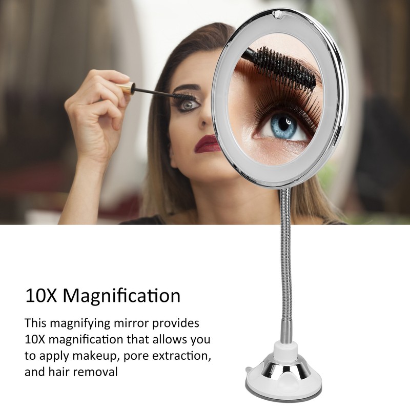 Magnifying Mirror 10X Magnification LED Fill Light Suction Cup Adjustable
