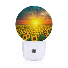 Axayaz Sunflower Field LED Night Light Yellow Floral Green Leaf Plant Sunset Sunrise Dusk to Dawn Round Lamp Auto Sensor for Bathroom Hallway Living Room