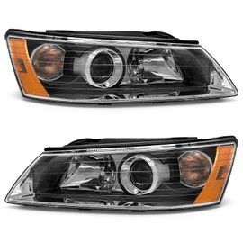 AXLAHA Headlights Assembly for Hyundai Sonata 2006 2007 2008 Headlamp with Black Housing Amber Reflector Headlamp Replacement Pair