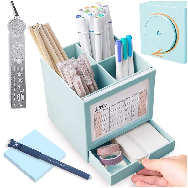 Kalevel 4 Pcs Multipurpose Desk Organizer Blue Makeup Brush Cup