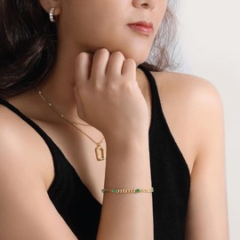 Cuban Chain 5pcs Cubic Zirconia Gold Bracelets for Women 14K Real Gold Plated Sparkle Simulated Diamond Curb Cable Link Infinity Bracelets Trendy Dainty Gold Bracelet for Men Women Friends (14K Real Gold-Green-Adjustable, 7 Inches)