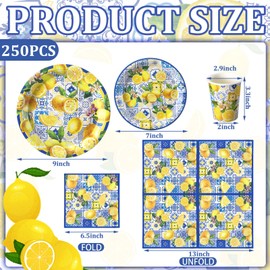 Hsei 250 Pcs Capri Lemon Plates and Napkins Party decorations Disposable Tableware Sets Baby Shower Birthday Party Supplies Serves 50 Guests Dinnerware Baby Bridal Shower Party Favors