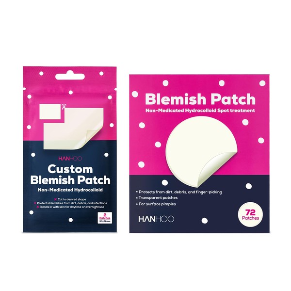 Hanhoo Blemish Patch and Custom Blemish Patch Duo | Hydrocolloid Blemish Patches | For Surface Blemishes and Blemish Clusters | 72 Blemish Patches + 2 Patch Sheets