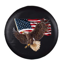 Spare Tire Cover, Wheel Cover with American Eagle USA Flag PVC Leather Waterproof Dust-Proof Universal Fit for Jeep Trailer RV SUV Camper Vehicle (17 Inch)